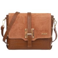 VEZZE torebka skórzana listonoszka kroko z klapą i paskiem V663 camel