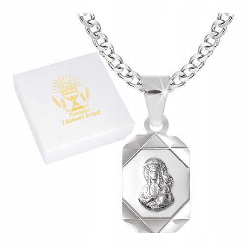ŁAŃCUSZEK SREBRNY MEDALIK KOMUNIJNY MATKA BOSKA NA KOMUNIĘ NA CHRZEST 50 cm na Arena.pl