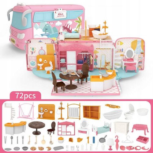 DUŻE AUTO dla LALEK AUTOBUS KAMPER WAKACYJNY rozkładany otwierany DOMEK na Arena.pl