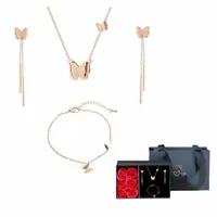 Komplet Różowe Złoto Stal Chirurgiczna Motyle Eleganckie Pudełko Prezentowe