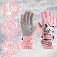 Rękawiczki Zimowe Ortalionowe Ciepłe Rękawice Narciarskie Dla Dzieci Różowe