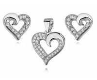 Delikatny rodowany srebrny komplet serca z cyrkoniami srebro 925 Z1064Z