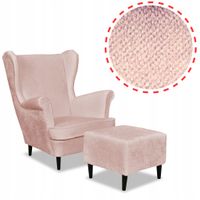 Fotel uszak Bella z podnóżkiem skandynawski  pudrowy róż jasny