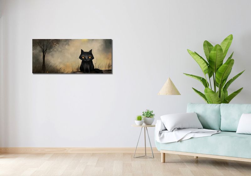 Obraz 100x40cm Czarny Kot zdjęcie 2