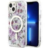 Guess GUHMP14MHCFWST iPhone 14 Plus 6.7" transparent hardcase Flower MagSaf