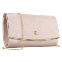 wizytowa torebka damska wykonana z tkaniny syntetycznej w beżowym kolorze