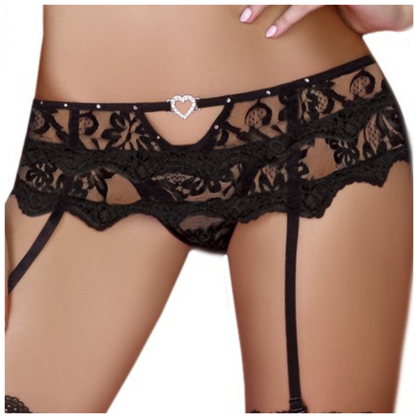 KORONKOWY PAS DO POŃCZOCH + STRINGI L/XL zdjęcie 1