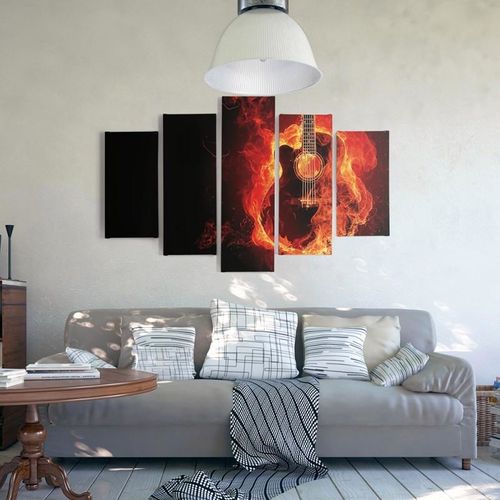 Obraz pięcioczęściowy na płótnie Canvas, pentaptyk typ A, Płonąca gitara 150x100 na Arena.pl
