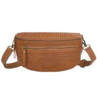 VERA PELLE nerka zamszowa saszetka biodrówka pleciona V690 camel