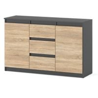 Komoda Nowoczesna Szara Dąb Sonoma Agnes 3 Szuflady 120cm Młodzieżowa Rtv