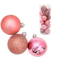 DUŻE BOMBKI CHOINKOWE RÓŻOWE 8cm ZAWIESZKI NA CHOINKĘ ZESTAW BOMBEK 18 szt