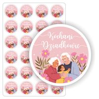 NAKLEJKI etykietki samoprzylepne DZIEŃ BABCI I DZIADKA 24 szt. 5 cm