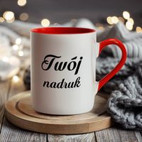 Biały kubek z Twoim nadrukiem czerwone wnętrze i ucho