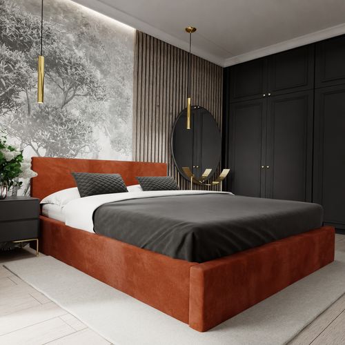 ŁÓŻKO TAPICEROWANE DO SYPIALNI 120x200 ŁÓŻKO PODWÓJNE Z POJEMNIKIEM MIODOWE na Arena.pl