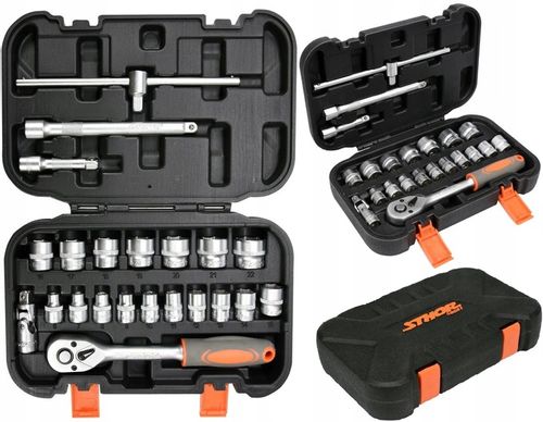 ZESTAW NARZĘDZIOWY KLUCZE NASADOWE 3/8'''' 22 SZTUKI GRZECHOTKA NASADKI na Arena.pl