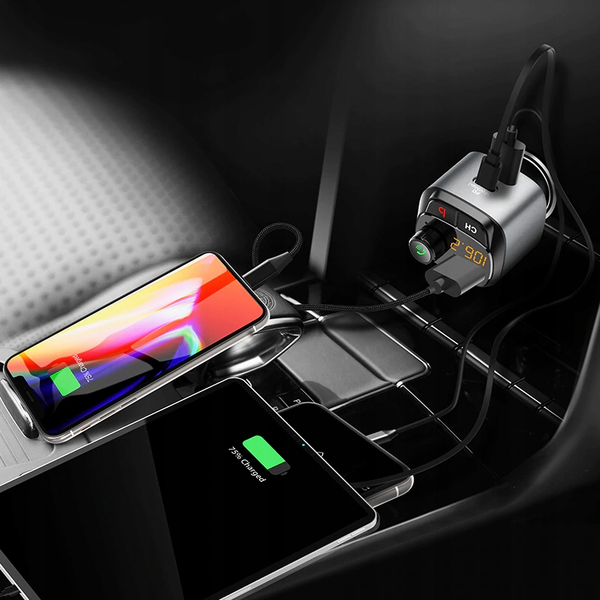 Transmiter Samochodowy FM Ładowarka 36W QC 3.0 Typ C Bluetooth zdjęcie 2