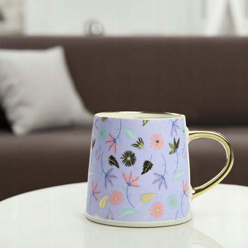 KUBEK PORCELANOWY DO KAWY HERBATY WZÓR KWIATY 400ML ZE ZŁOTYM UCHEM na Arena.pl