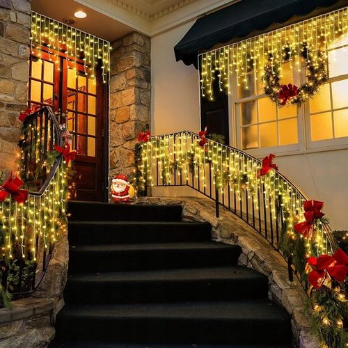 LAMPKI KURTYNA GĘSTE SOPLE CIEPŁO BIAŁE 1000 LED 25 m + FLASH ZIMNO BIAŁY na Arena.pl