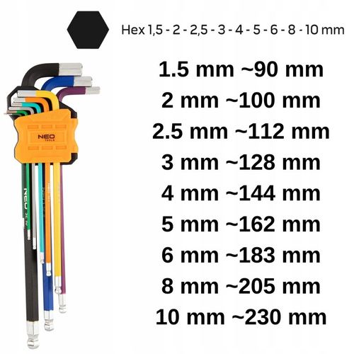NEO TOOLS Długie Kolorowe Klucze IMBUSOWE I TORX 18 szt. IMBUSY na Arena.pl
