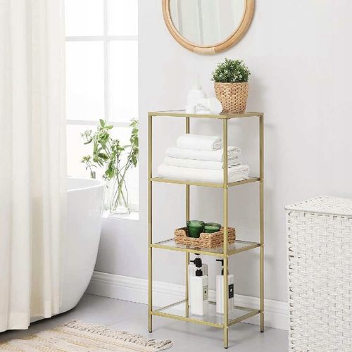 Regał z półkami 4 POZIOMY GLAMOUR 40 x 30 X 95 cm szafka szklana ZŁOTY na Arena.pl