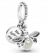 Charms świecący w ciemności robaczek koralik beads świetlik srebro 925