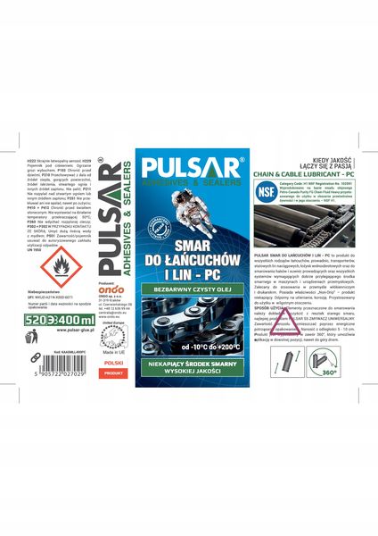 SMAR DO ŁAŃCUCHA PULSAR OLEJ BEZBARWNY CZYSTY 400 ml zdjęcie 3