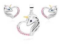 Delikatny rodowany srebrny komplet serca jednorożce unicorn cyrkonie srebro 925 Z1728ZGR_RUBL