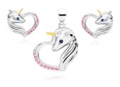Delikatny rodowany srebrny komplet serca jednorożce unicorn cyrkonie srebro 925 Z1728ZGR_RUBL