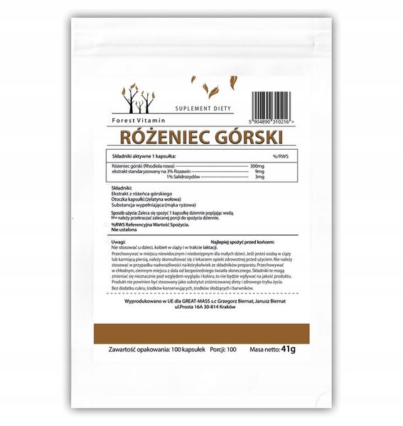 Różeniec Górski Stres Koncentracja 100 kapsułek zdjęcie 3
