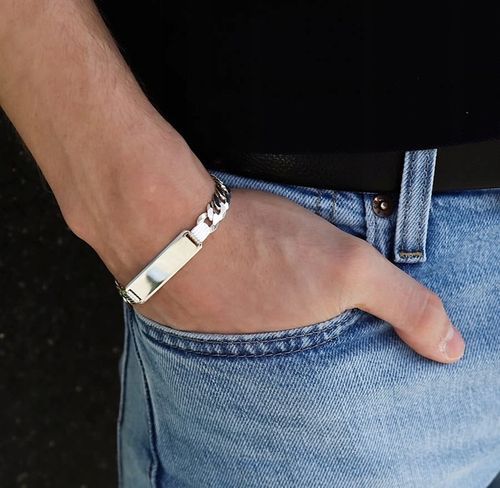 Bransoleta Srebrna Męska Pancerka Pełna z Blaszką pr 925 Grawer Gratis na Arena.pl