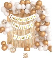 ZŁOTO-BIAŁY ZESTAW BALONÓW PIERWSZA KOMUNIA ŚWIĘTA GIRLANDA 74 ELEMEN