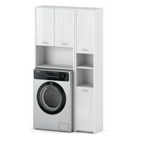 Zestaw Łazienkowy Hugo Słupek Szafka Stojąca Nad Pralkę Biały Połysk