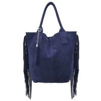 VERA PELLE torebka zamszowa shopper z frędzlami i saszetką V460 granatowa