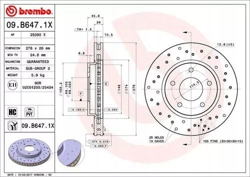 TARCZA HAM PRZOD 276X26 V XTRA BREMBO na Arena.pl