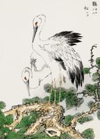 Plakat 39,5x55cm Stork and Pine Tree, Kashu Japoński Vintage do Salonu