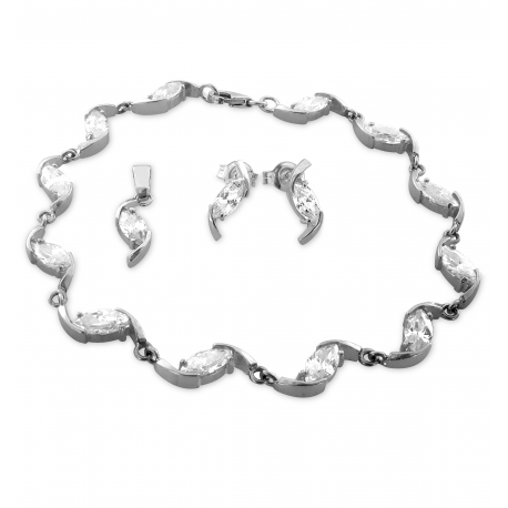 SREBRNY KOMPLET ŁEZKI Z DUŻYMI CYRKONIAMI PRÓBA SREBRA 925 zdjęcie 1