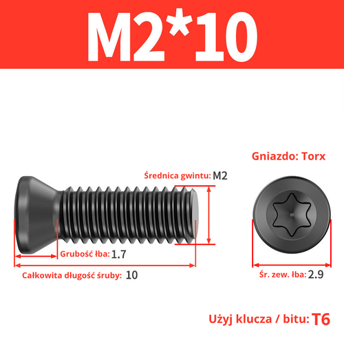 Śruba mocująca TORX Klasa 12.9 Rozmiar: M2x4 na Arena.pl