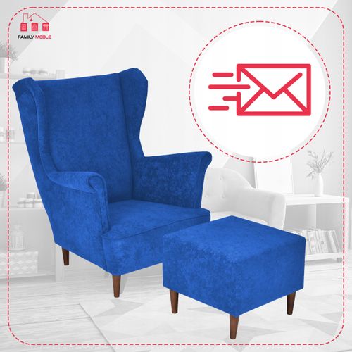 Fotel uszak MAX z podnóżkiem skandynawski Family Meble niebieski chabr na Arena.pl