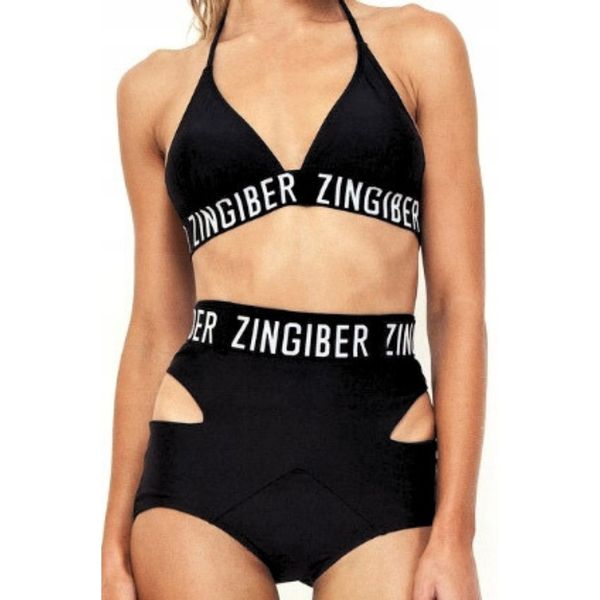 STRÓJ KĄPIELOWY WYSOKI STAN PASKI KOSTIUM Z NAPISAMI WYCIĘCIA WIĄZANY S zdjęcie 3