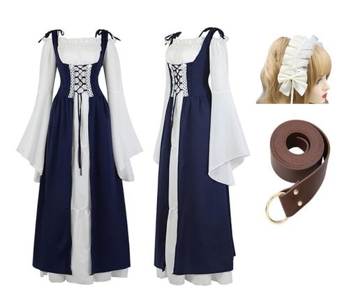 SUKIENKA ŚREDNIOWIECZNA SUKNIA DAMA DWORU RENESANSOWA Opaska +Pasek M/L BAL na Arena.pl