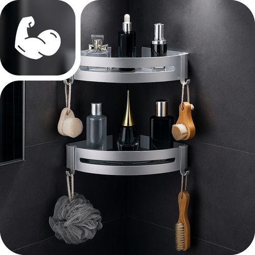 PÓŁKA WISZĄCA ŁAZIENKOWA NAROŻNA PÓŁKA POD PRYSZNIC ZESTAW HACZYKI LOFT na Arena.pl