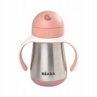 Beaba Butelka stalowa ze słomką Kubek Niekapek z uchwytem 250 ml Old Pink