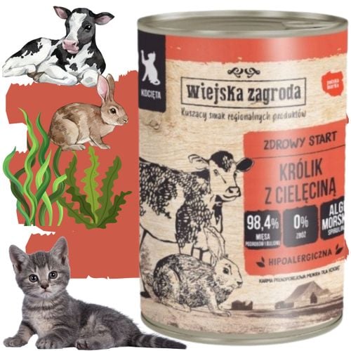 karma mokra dla kota królik cielęcina 400g wiejska zagroda kociak bez zbóż na Arena.pl