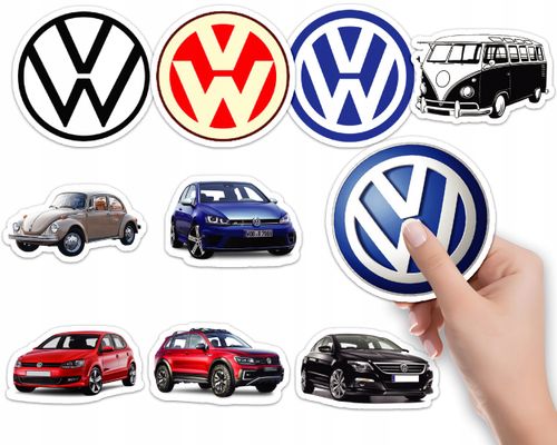 NAKLEJKI NA ZESZYT NALEPKA Z POSTACIAMI SAMOCHÓD VOLKSWAGEN WZORY 10SZT na Arena.pl