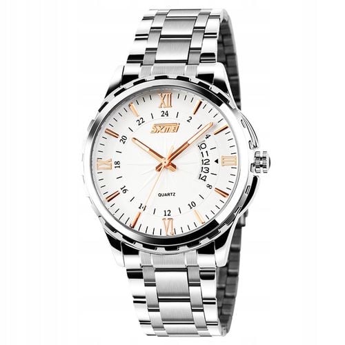 Zegarek męski bransoleta srebrny złoty czytelna tarcza datownik na Arena.pl