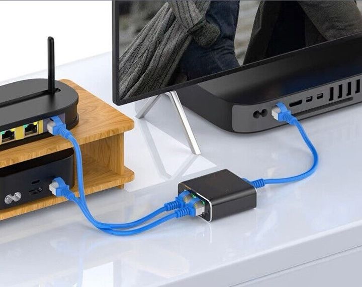 Adapter rozdzielacz mini Switch splitter LAN Ethernet RJ45 2xRJ45 1000M 1GB zdjęcie 7