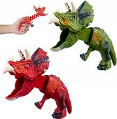 TELESKOPOWA ZABAWKA RUCHOMY DINOZAUR TRICERATOPS CZERWONY/ ZIELONY PISTOLET