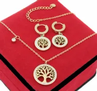 KOMPLET BIŻUTERII STAL CHIRURGICZNA ZŁOTY 2 częściowy DRZEWKO SZCZĘŚCIA