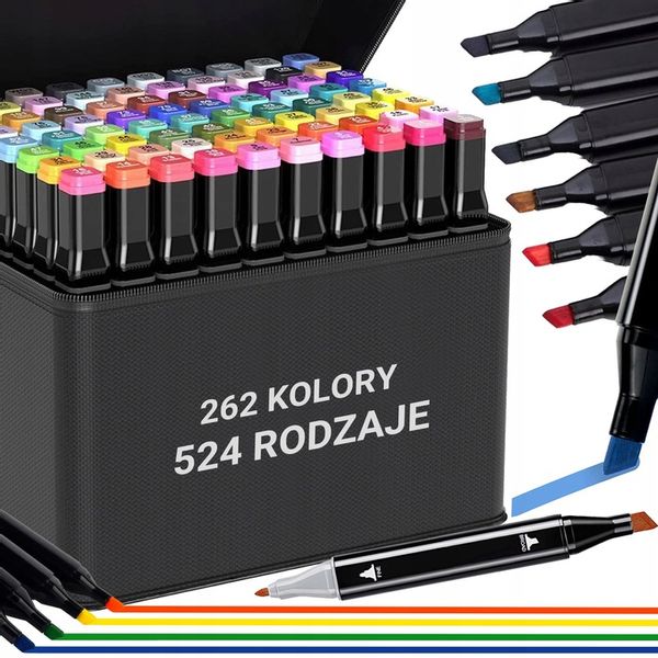 MARKERY ALKOHOLOWE DWUSTRONNE FLAMASTRY MAZAKI PISAKI 262 KOLORY DLA DZIECI zdjęcie 1