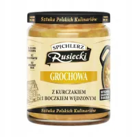 RUSIECKI ZUPA GROCHOWA 470G Z KURCZAKIEM I BOCZKIEM WĘDZONYM SŁOIK